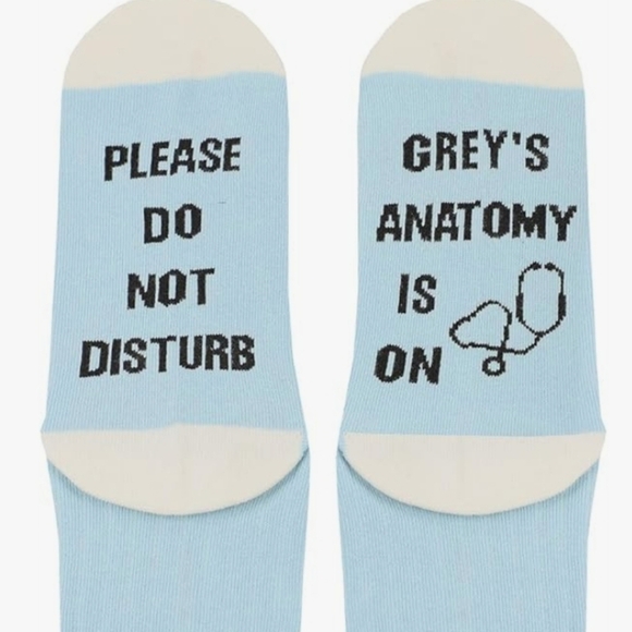 Please Do Not Disturb Grey's Anatomy is On Crew Socks Blue w/Red & White Stripes - Picture 2 of 6